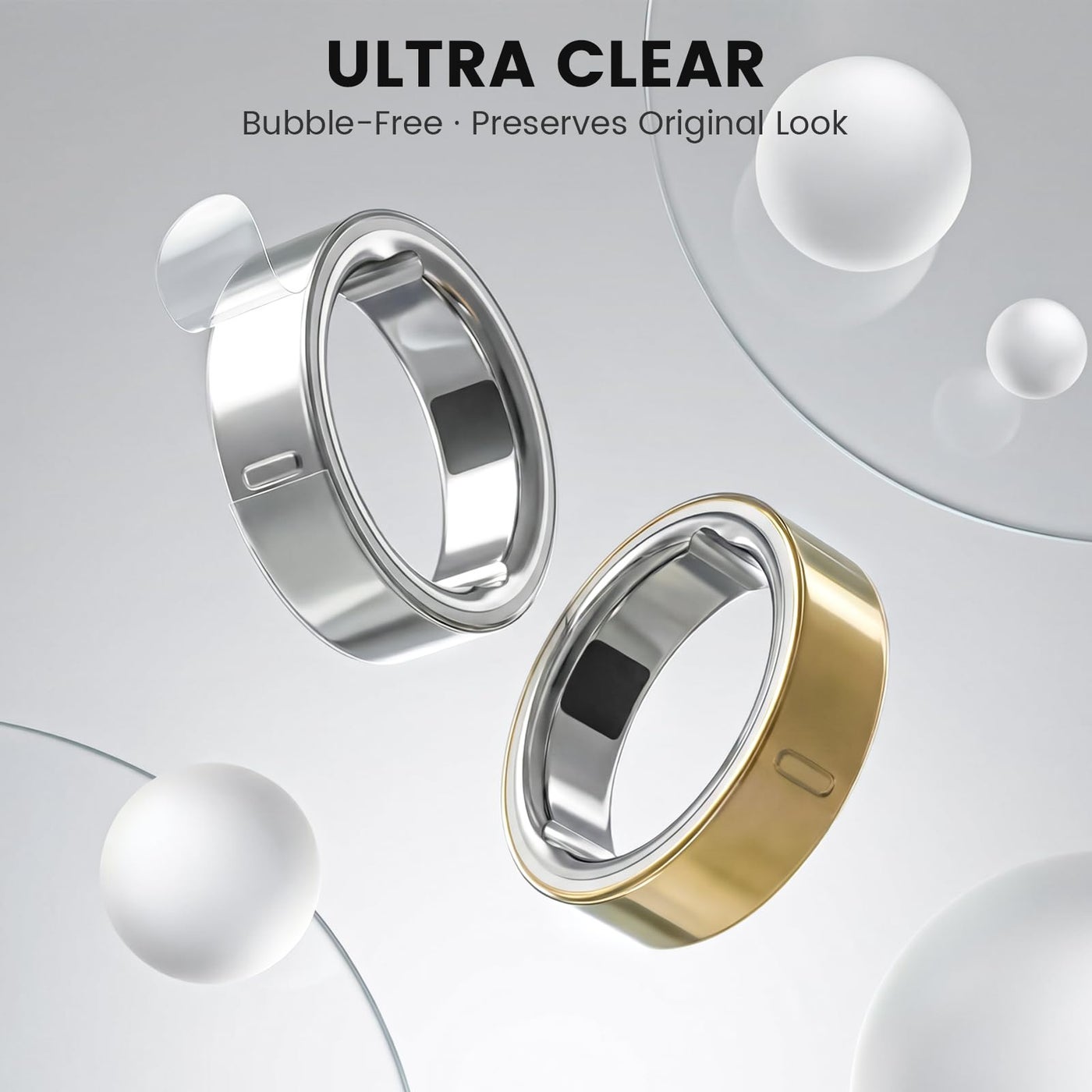 BandRain ultra-clear smart ring skin shown on smart rings